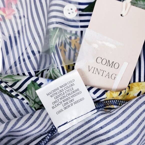 Como Vintage Blue‎ Stripe Floral Button Down Blouse Size Small NWT - Picture 6 of 6